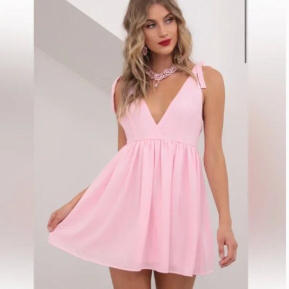 Lucy In The Sky Veronica Pink tie Shoulder Babydoll Mini Dress L - Picture 1 of 9